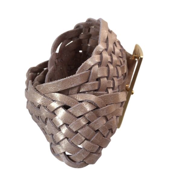 Cache Gold Metallic Woven Leather Belt Pant New Size S/M 2 1/4" Wide $128 NWT - Picture 6 of 6